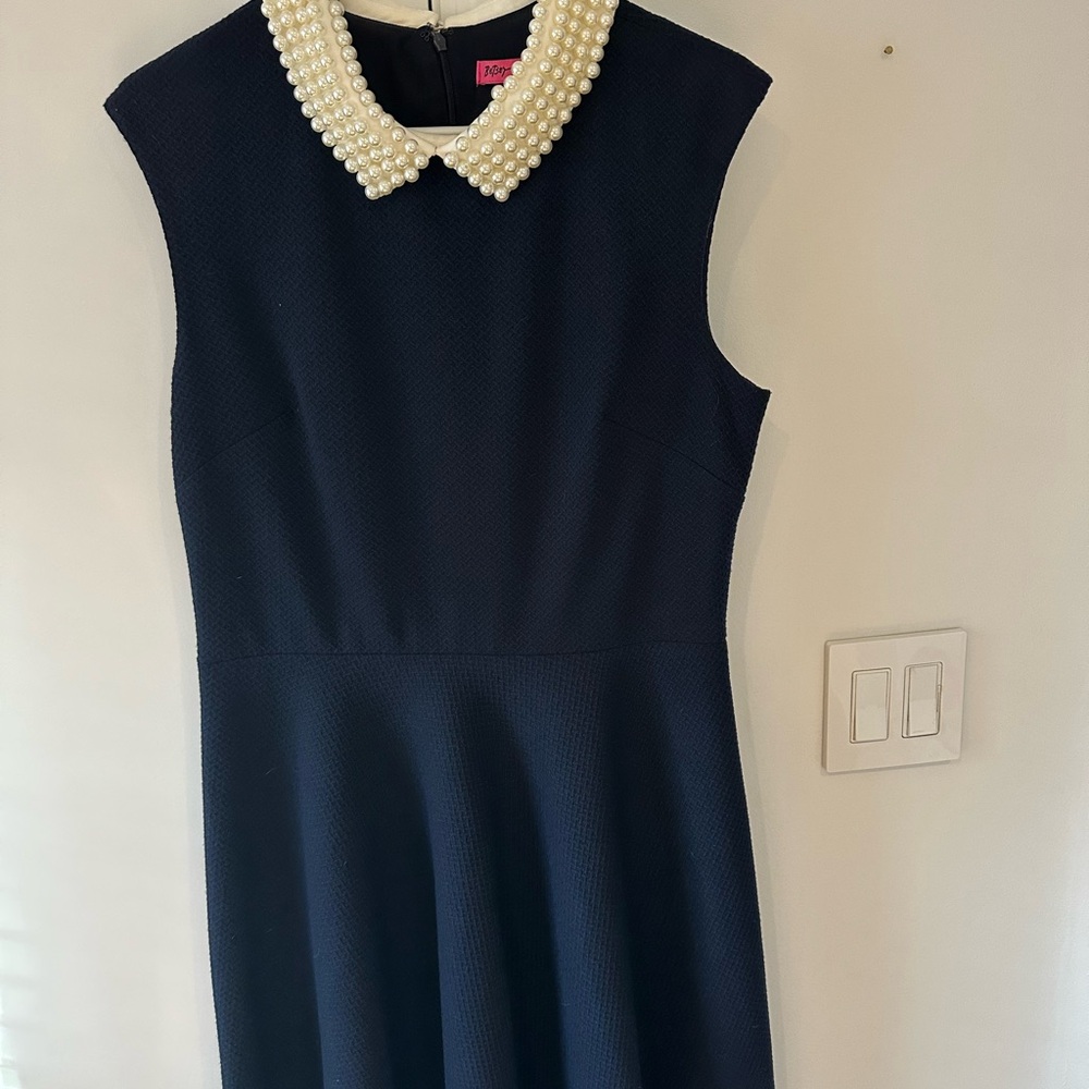 Betsey Johnson Navy Blue Dress with Pearl Collar